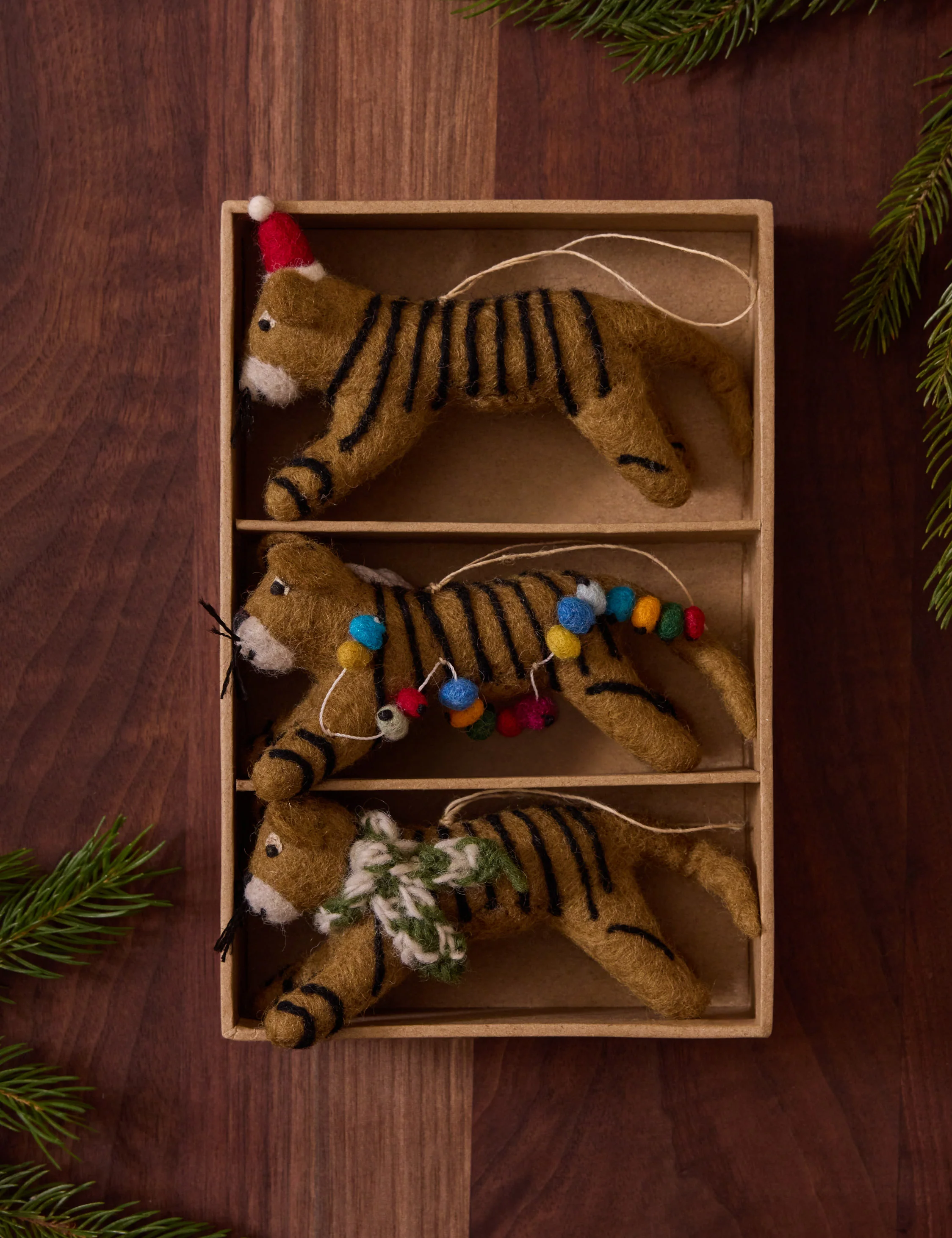 Felt Tiger Trio Ornaments (Set of 3) by Sarah Sherman Samuel 3 Felt Tiger Trio Ornaments (Set of 3) by Sarah Sherman Samuel