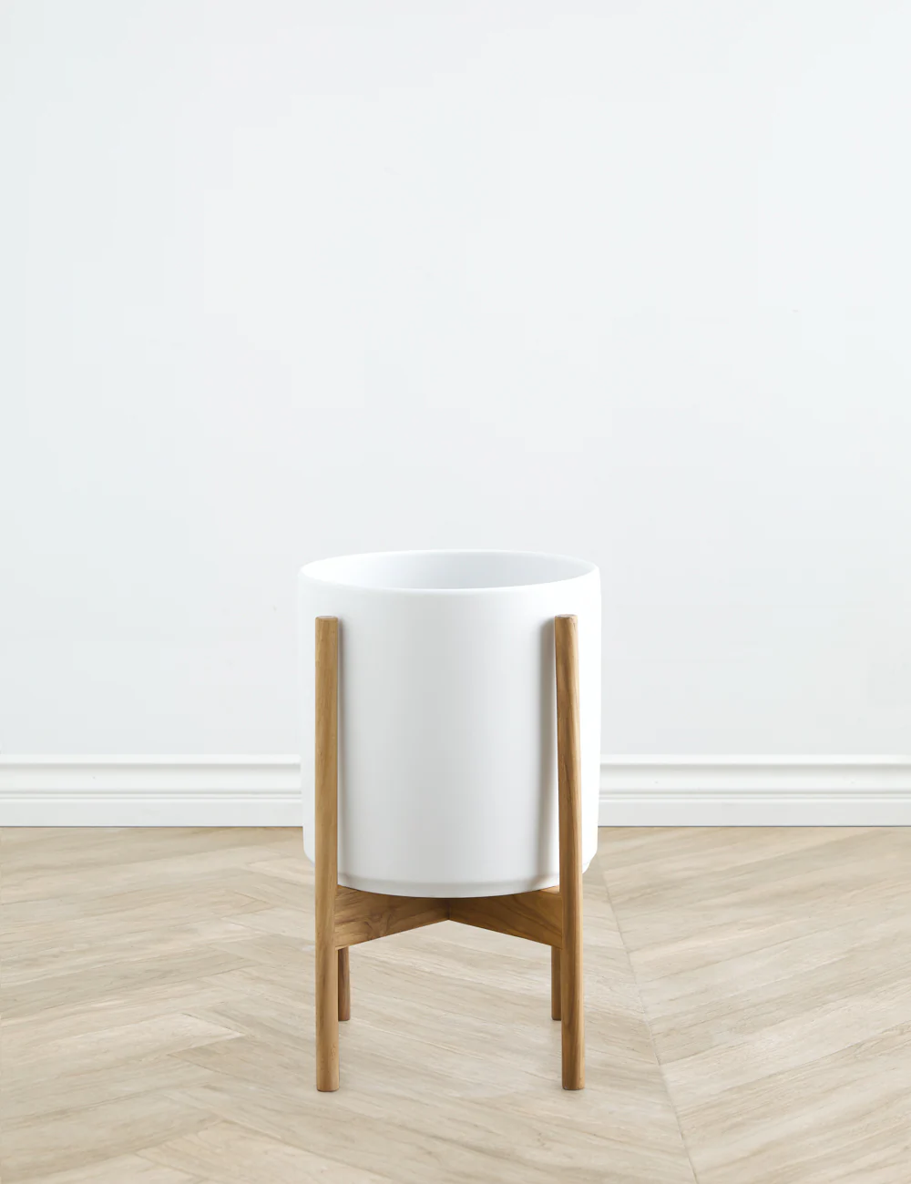 Ceramic Planter Pot + Teak Stand by LBE Design