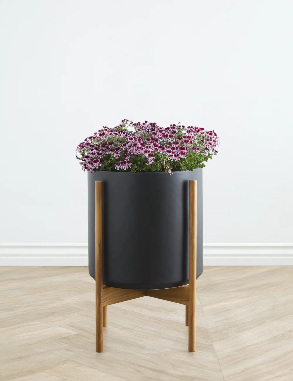 Ceramic Planter Pot + Teak Stand by LBE Design