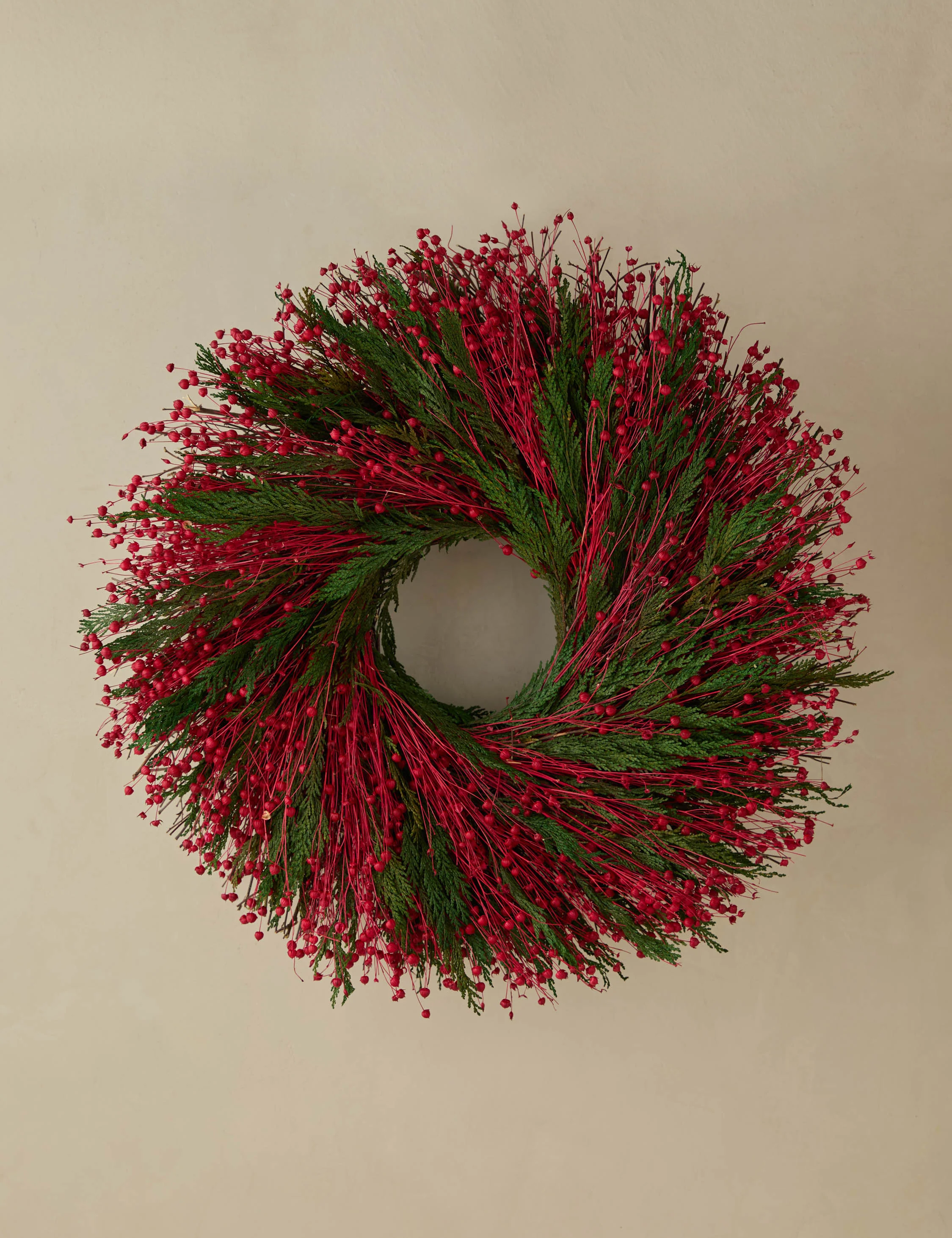 Preserved Red Flax + Cedar Wreath