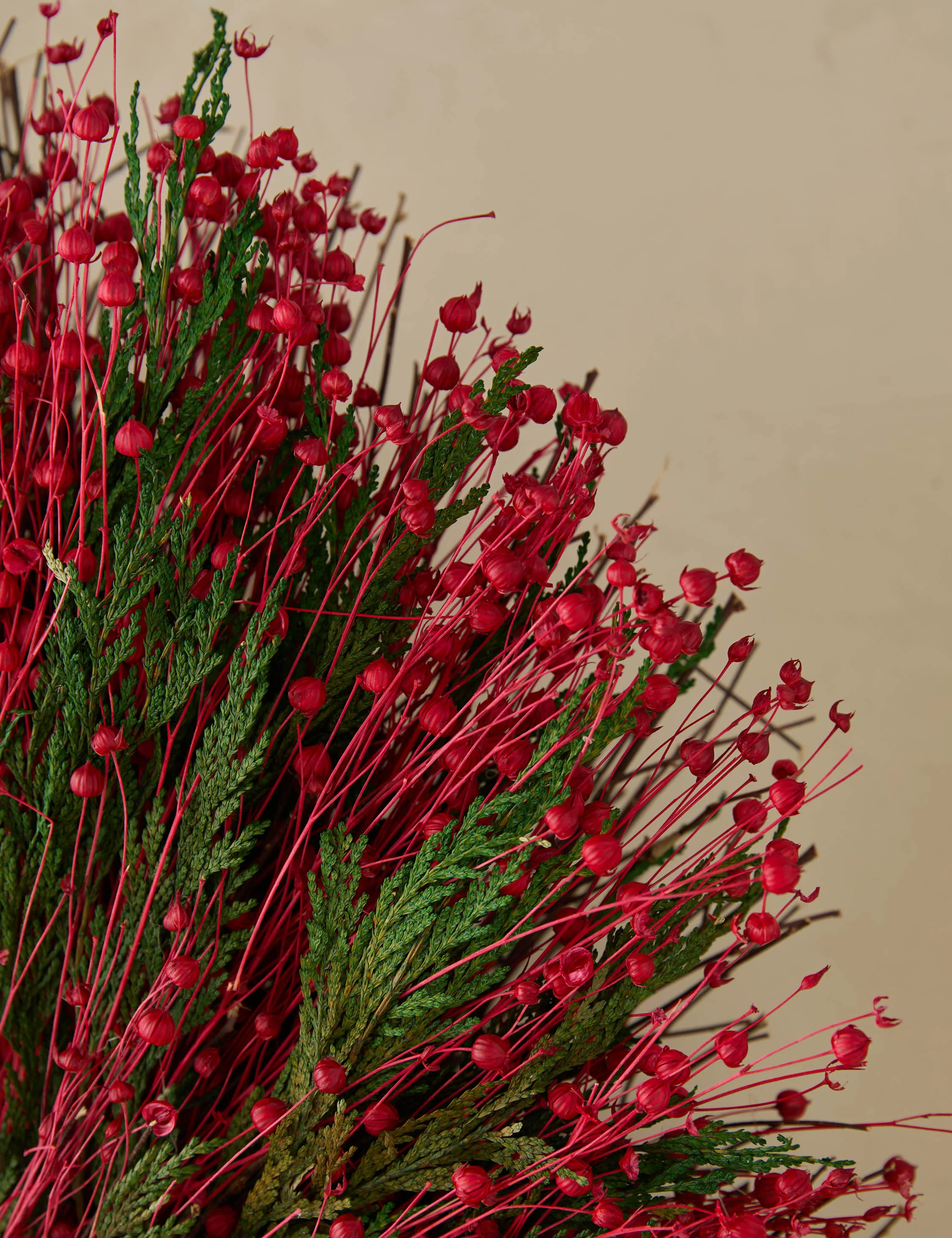 Preserved Red Flax + Cedar Wreath