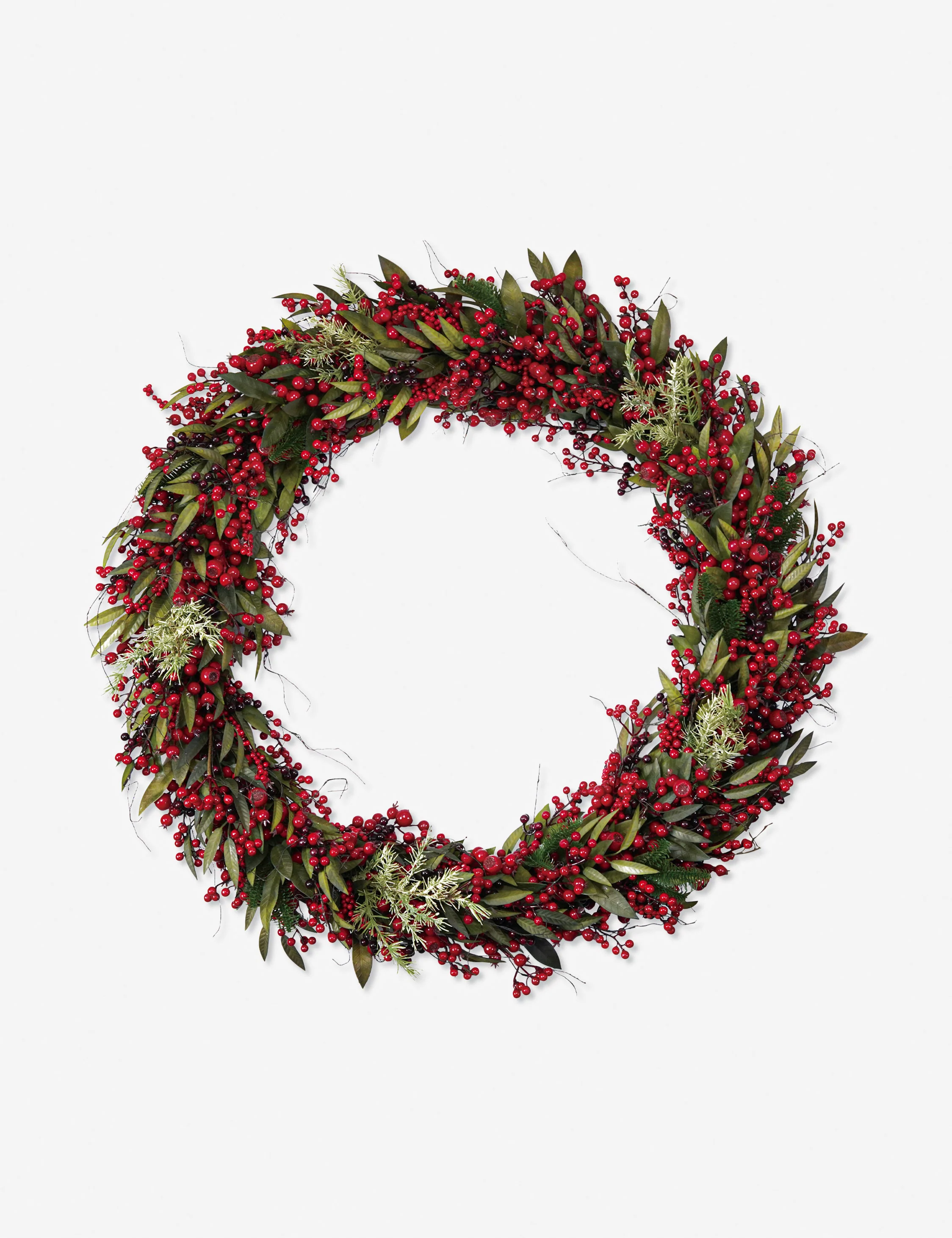 Faux Spruce Wreath with Red Berries and Pinecones
